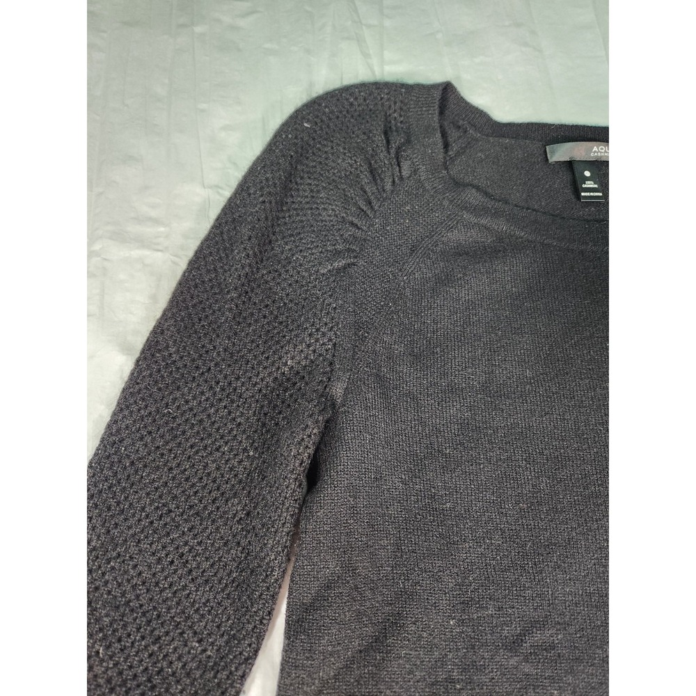 Aqua Cashmere Women's 100% Cashmere Black Sweater Mini Puff Long Sleeve Small S - Picture 2 of 7